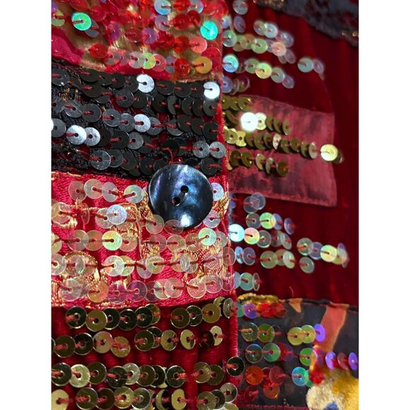 Vintage Patchwork Velvet Jacket M Silk Blend Sequined Art Glam Holiday Evening - Picture 4 of 10